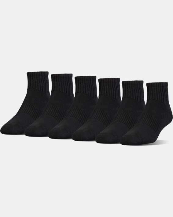 6 Pack Under Armour Boys Charged Cotton 2.0 Quarter Socks 